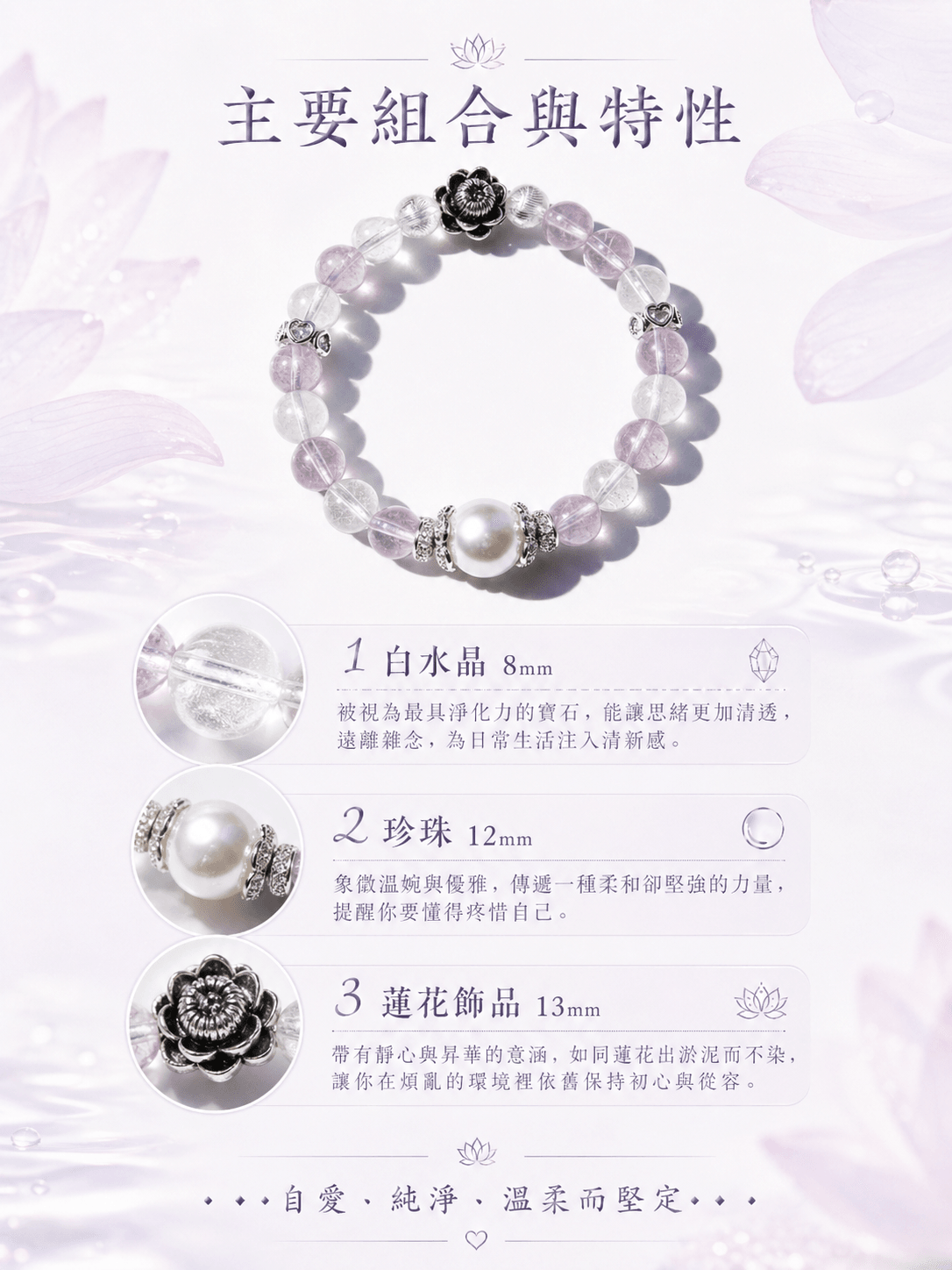 白水晶x珍珠x蓮花元素【白蓮初心】—— 自愛與純淨能量