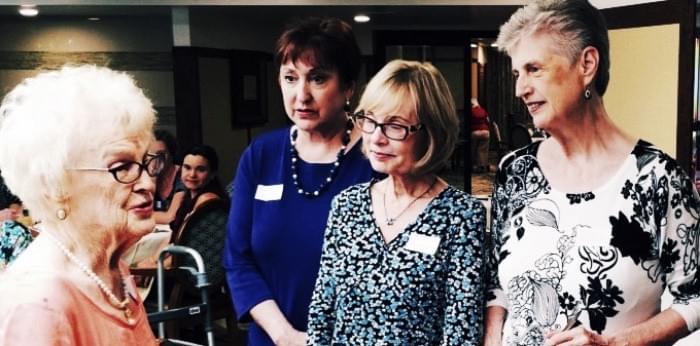 Leila Webster welcoming new Club members Holly Shaw Price, Patricia Mabee & Mary Rawcliffe