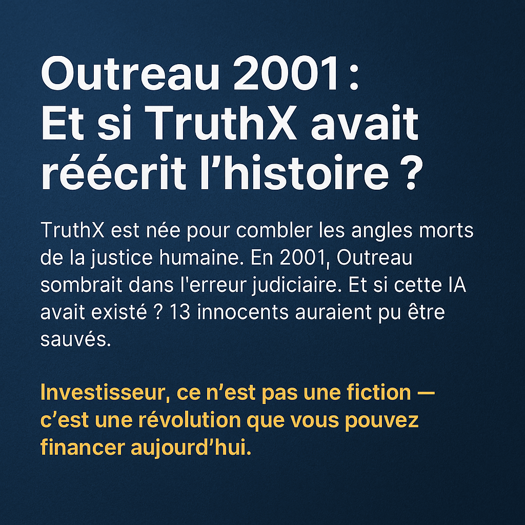 TruthX, IA judiciaire, affaire Outreau, erreur judiciaire, justice algorithmique, contrôle coercitif, IA et témoignage, justice 2030, justice émotionnelle, IA probatoire, intelligence artificielle et procès