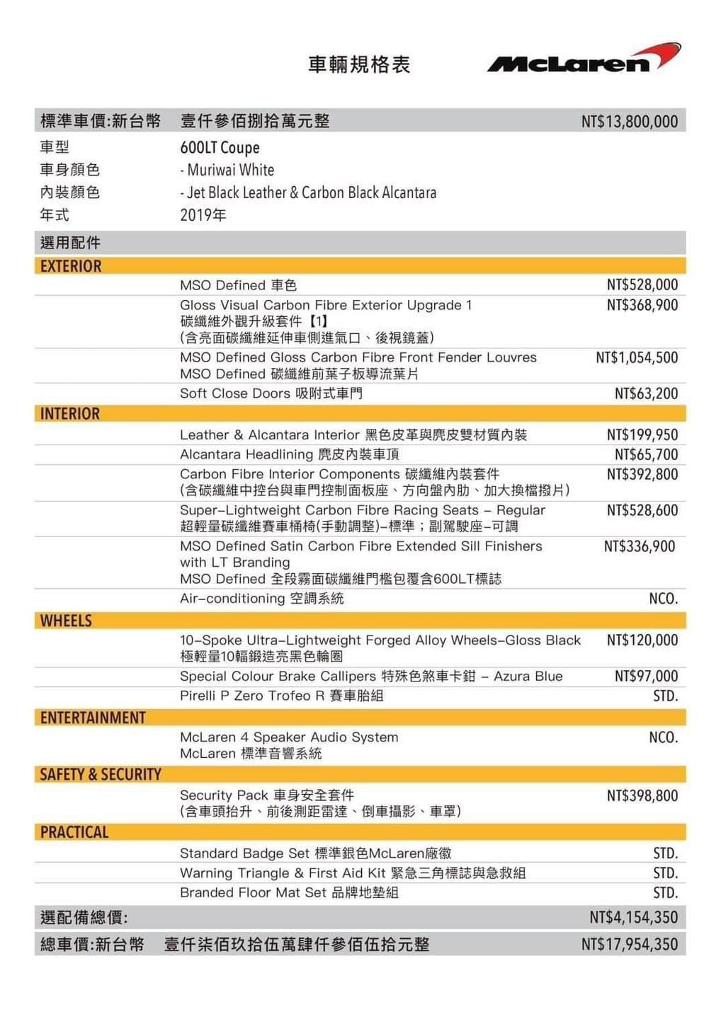 2020款 McLaren 600LT (價格電洽)