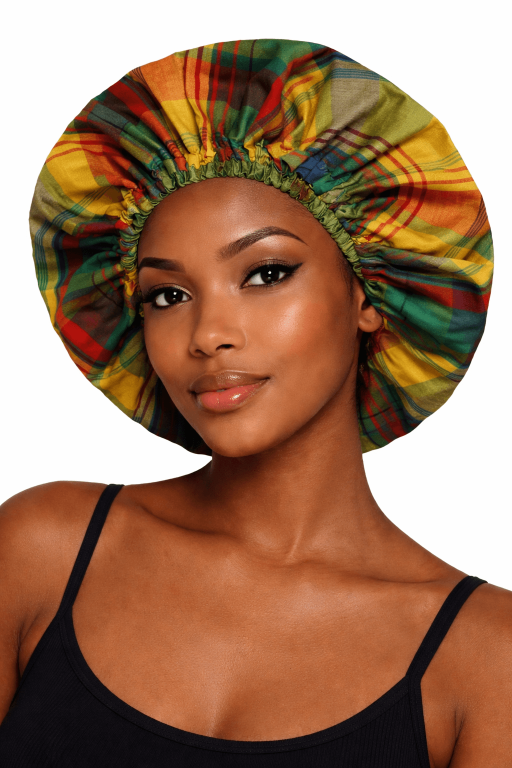 Bonnet de nuit madras en satiné vert