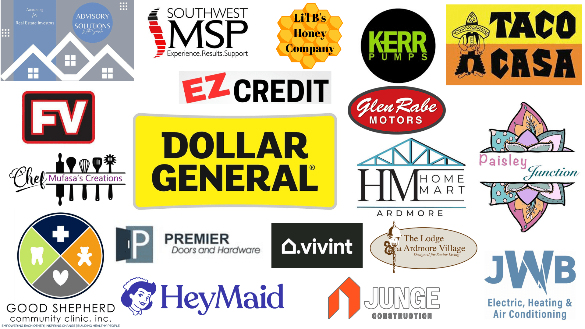 Logos of companies, ministries, organizations, and businesses served by Tracy Curington and Curington Enterprise