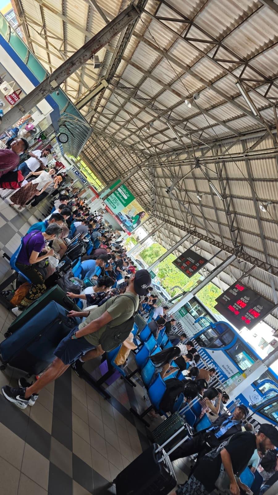 Overcrowded Pattaya Bus Terminal Full of Waiting Passengers
