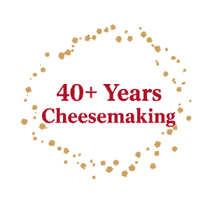 Quality mark highlighting more than 40 years of family cheesemaking experience. Quality mark highlighting more than 40 years of family cheesemaking experience.