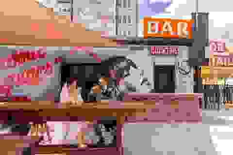 Fun candid of couple sharing drinks at Atomic Liquors bar during downtown Las Vegas photo session Fun candid of couple sharing drinks at Atomic Liquors bar during downtown Las Vegas photo session