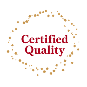 Quality mark representing certified food quality and production standards.