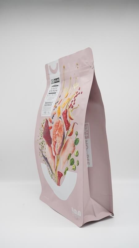 Flat bottom with zipper pouch  Pet food bag pink color