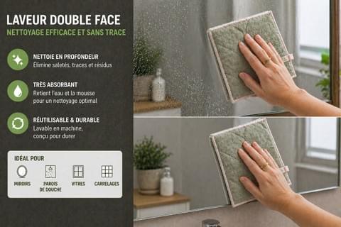 Laveur double face en microfibre Bambou utilisé pour laver une surface