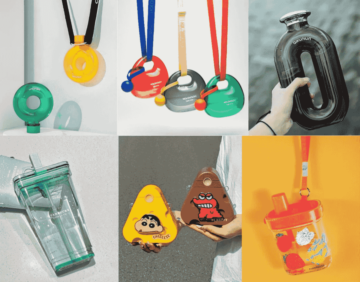 Variety of custom water bottles showcasing branding options.