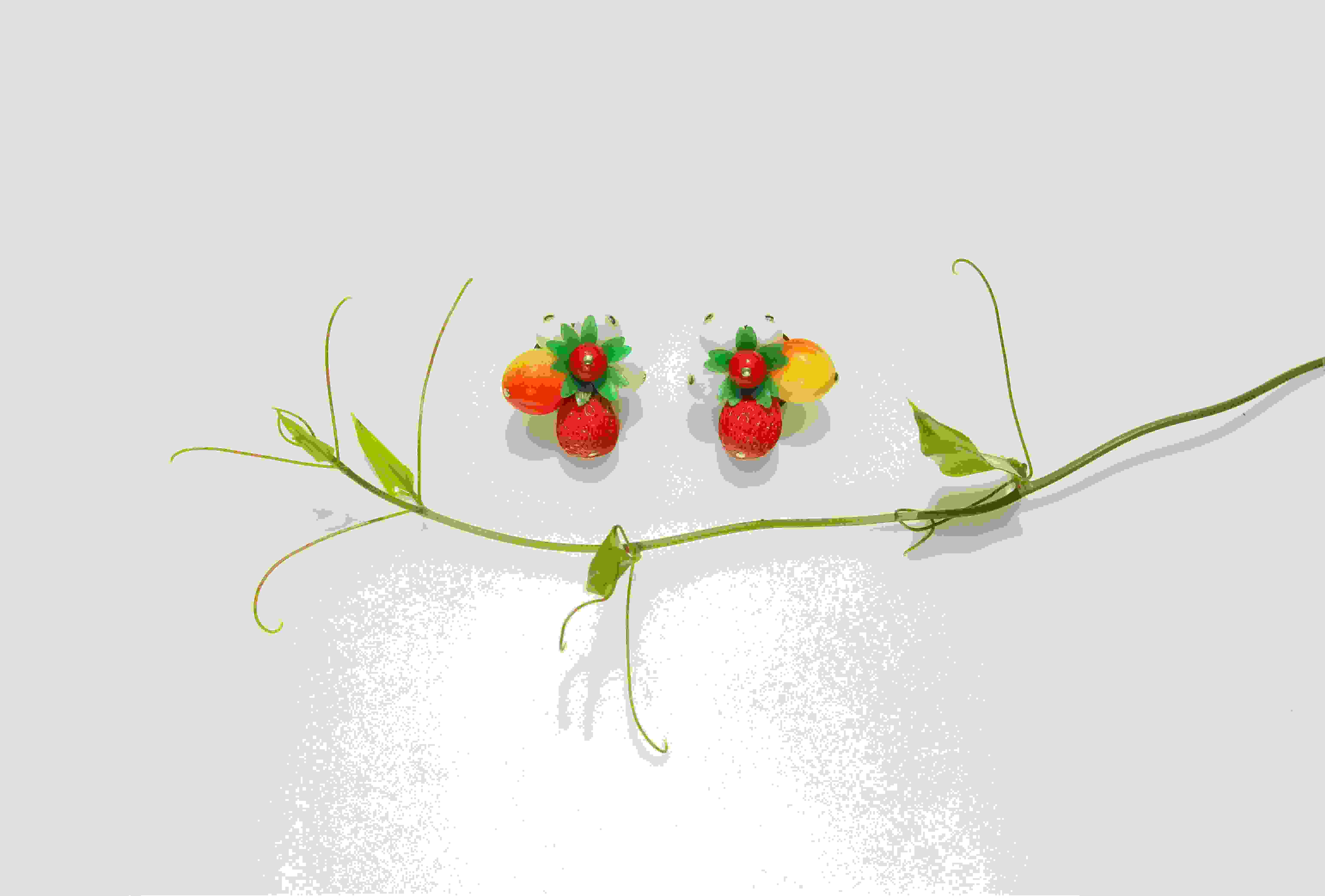 Fruit jewellery showcasing colorful pendant necklaces and playful earrings.