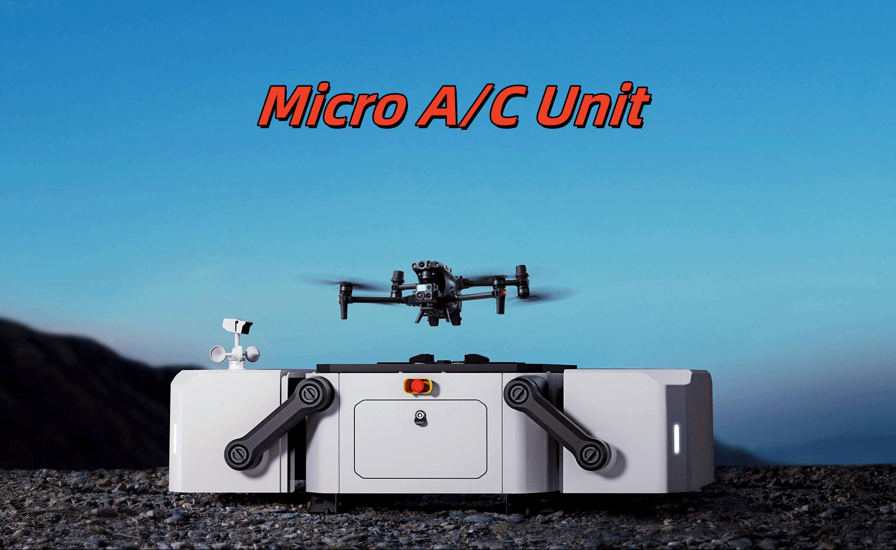 Portable battery air conditioner keeping drone cool during flight. Portable battery air conditioner keeping drone cool during flight.