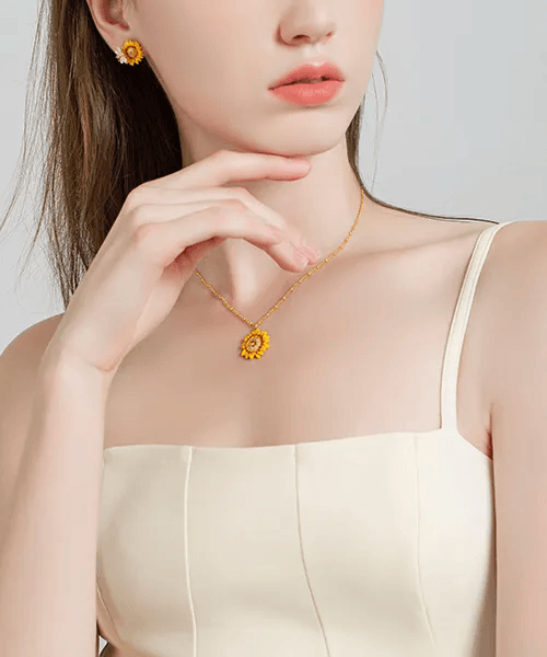 sunflower necklace showcasing vibrant design sunflower necklace showcasing vibrant design
