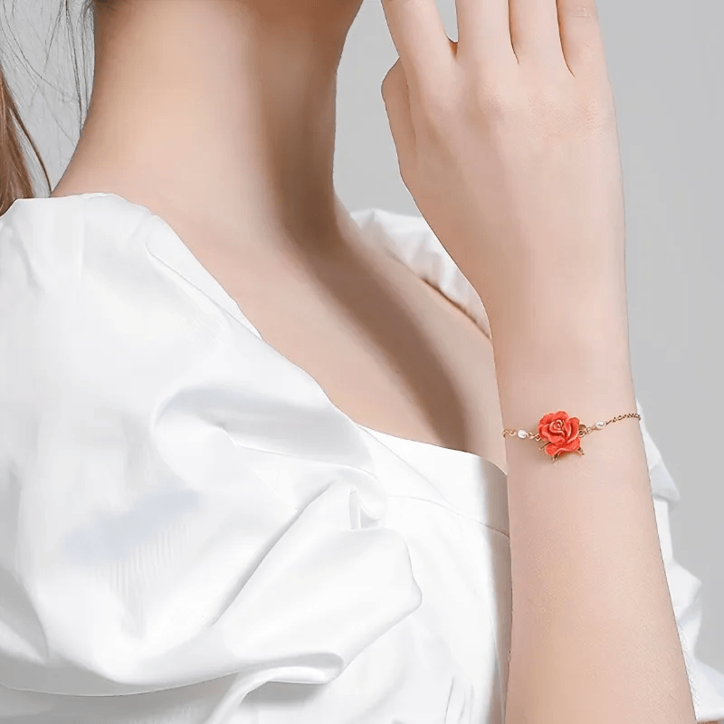 pink flower bracelet styled elegantly on wrist pink flower bracelet styled elegantly on wrist