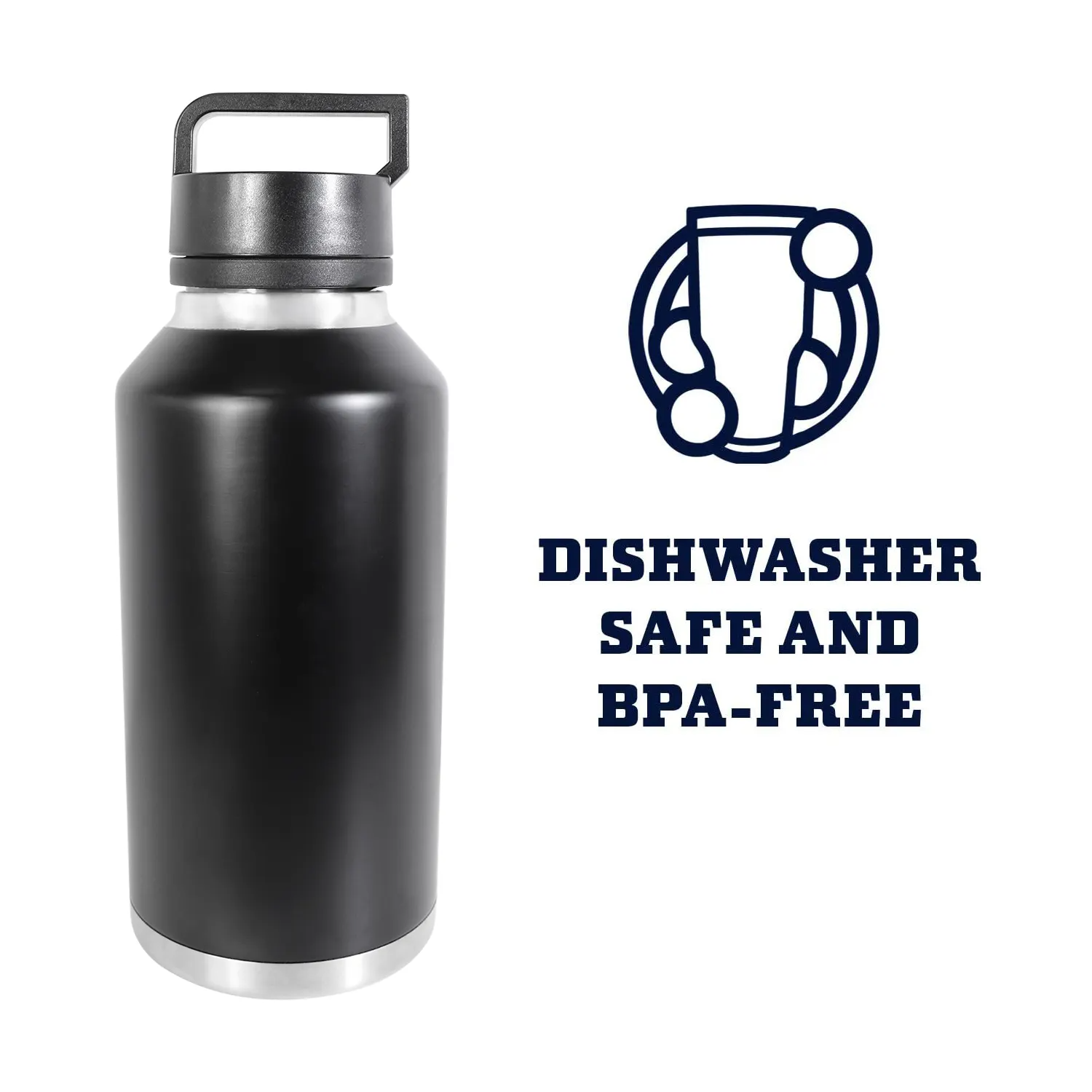 Cleaning stainless steel water bottle with vinegar and sponge.