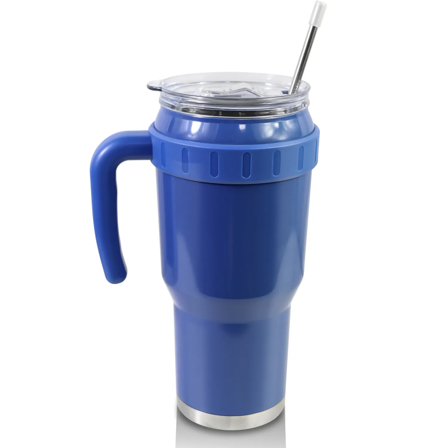 Durable stainless steel travel mug for road trips.