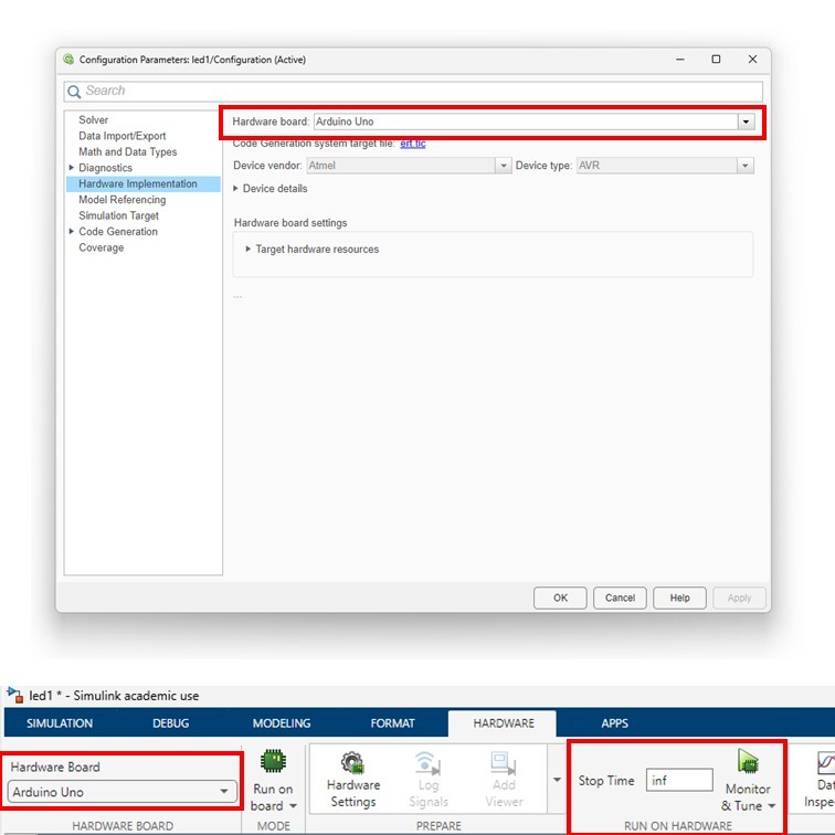 Simulink hardware implementation and deployment view